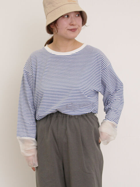 Samansa Mos2「袖切替シアーボーダーTシャツ」|Tシャツ・カットソー|