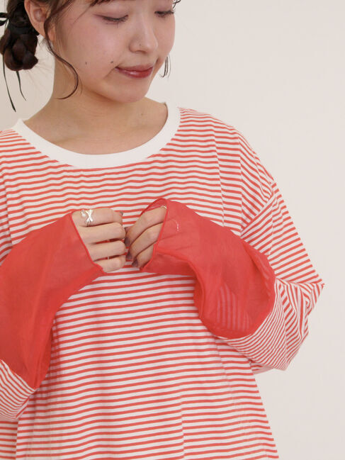 Samansa Mos2「袖切替シアーボーダーTシャツ」|Tシャツ・カットソー|