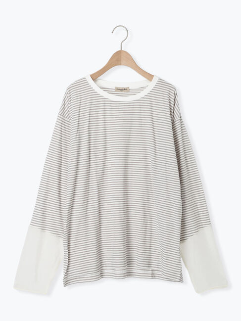 Samansa Mos2「袖切替シアーボーダーTシャツ」|Tシャツ・カットソー|