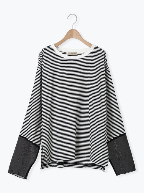 Samansa Mos2「袖切替シアーボーダーTシャツ」|Tシャツ・カットソー|