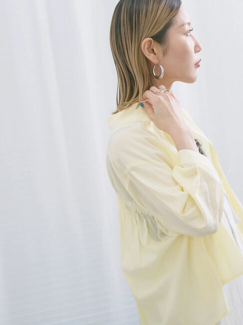 Samansa Mos2 blue「ショート丈シャーリングブラウス」|シャツ・ブラウス|