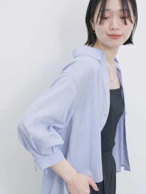 Samansa Mos2 blue「ショート丈シャーリングブラウス」|シャツ・ブラウス|