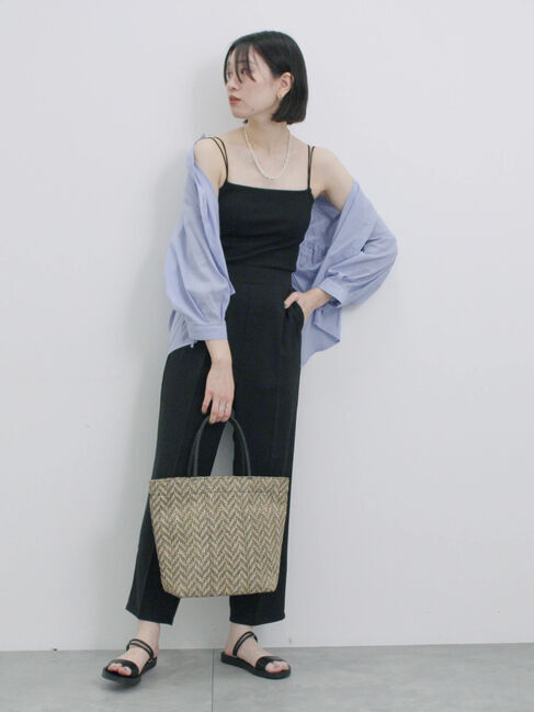 Samansa Mos2 blue「ショート丈シャーリングブラウス」|シャツ・ブラウス|