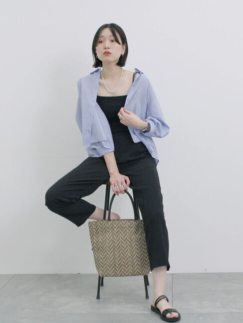 Samansa Mos2 blue「ショート丈シャーリングブラウス」|シャツ・ブラウス|