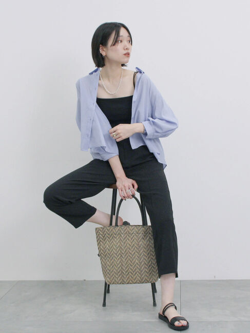 Samansa Mos2 blue「ショート丈シャーリングブラウス」|シャツ・ブラウス|