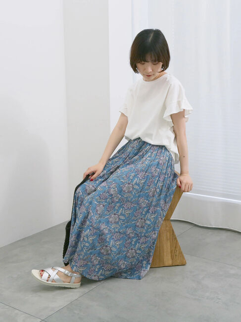 Samansa Mos2 blue「【USAコットン】フリルTシャツ」|Tシャツ・カットソー|