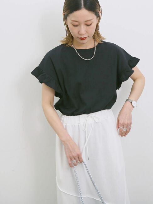 Samansa Mos2 blue「【USAコットン】フリルTシャツ」|Tシャツ・カットソー|