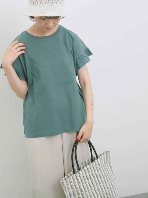 Samansa Mos2 blue「【USAコットン】フリルTシャツ」|Tシャツ・カットソー|