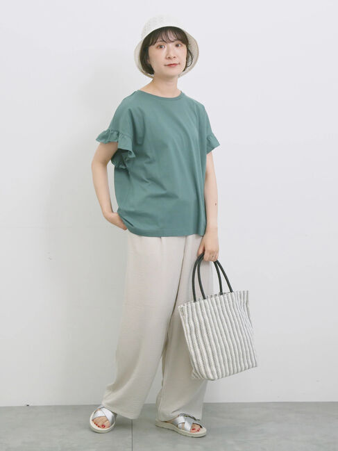 Samansa Mos2 blue「【USAコットン】フリルTシャツ」|Tシャツ・カットソー|