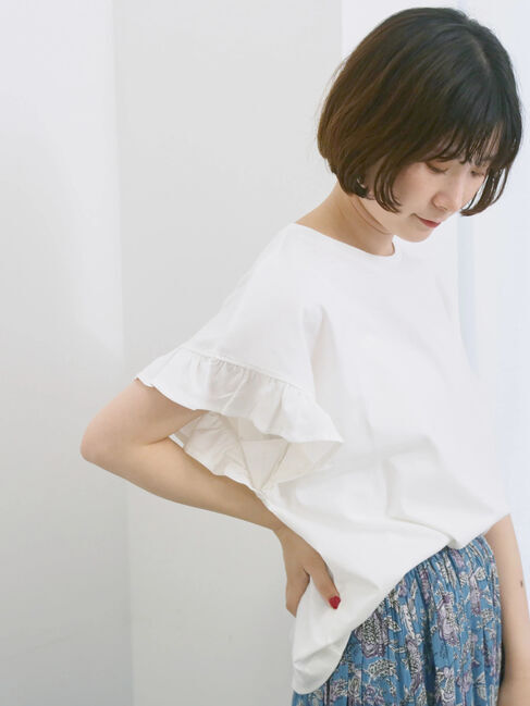 Samansa Mos2 blue「【USAコットン】フリルTシャツ」|Tシャツ・カットソー|
