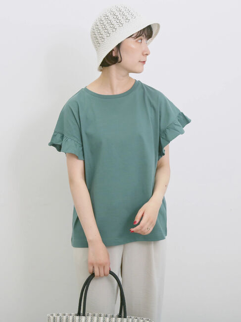 Samansa Mos2 blue「【USAコットン】フリルTシャツ」|Tシャツ・カットソー|