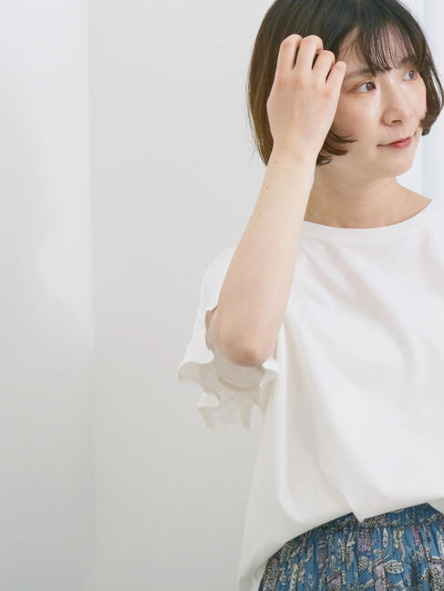 Samansa Mos2 blue「【USAコットン】フリルTシャツ」|Tシャツ・カットソー|