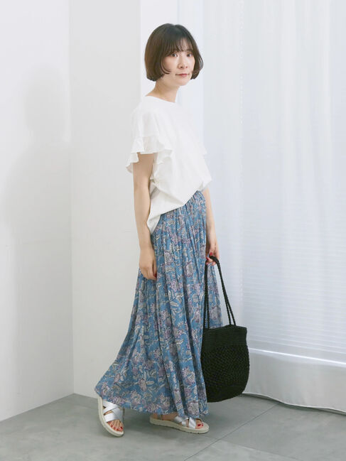 Samansa Mos2 blue「【USAコットン】フリルTシャツ」|Tシャツ・カットソー|