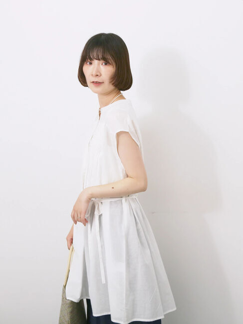 Samansa Mos2 blue「【Made in India】シャーリングノースリーブチュニック」|シャツ・ブラウス|