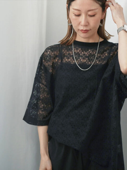 Samansa Mos2 blue「レースTシャツ」|Tシャツ・カットソー|