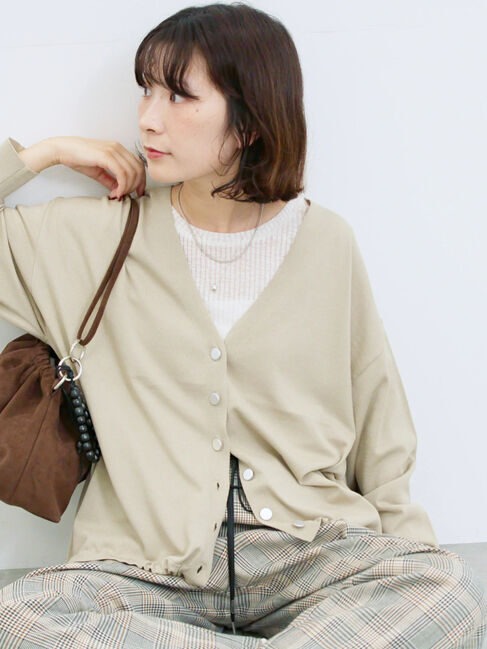 Samansa Mos2 blue「裾ドロストニットカーディガン」|カーディガン|