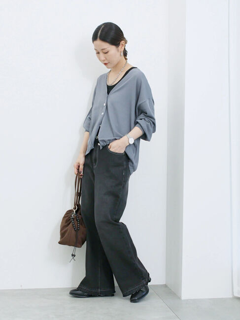 Samansa Mos2 blue「裾ドロストニットカーディガン」|カーディガン|