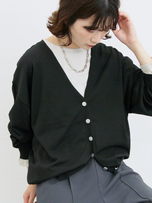 Samansa Mos2 blue「裾ドロストニットカーディガン」|カーディガン|