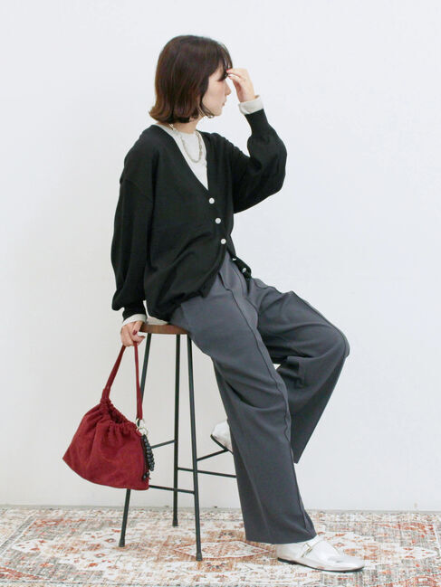 Samansa Mos2 blue「裾ドロストニットカーディガン」|カーディガン|