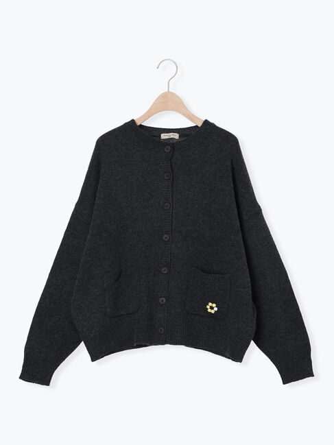 Samansa Mos2「花刺繍入りカーディガン」|カーディガン|チャコールグレー