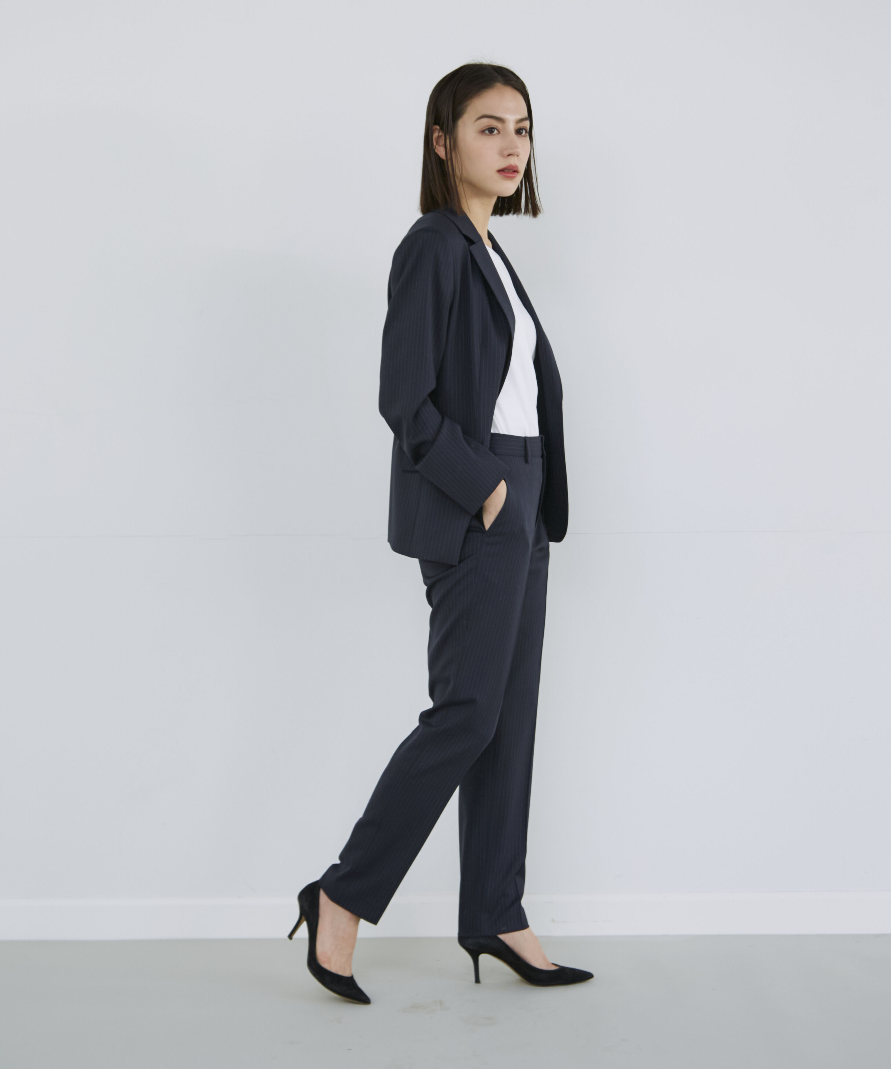 INED「シルクウールストライプジャケット」|テーラードジャケット|