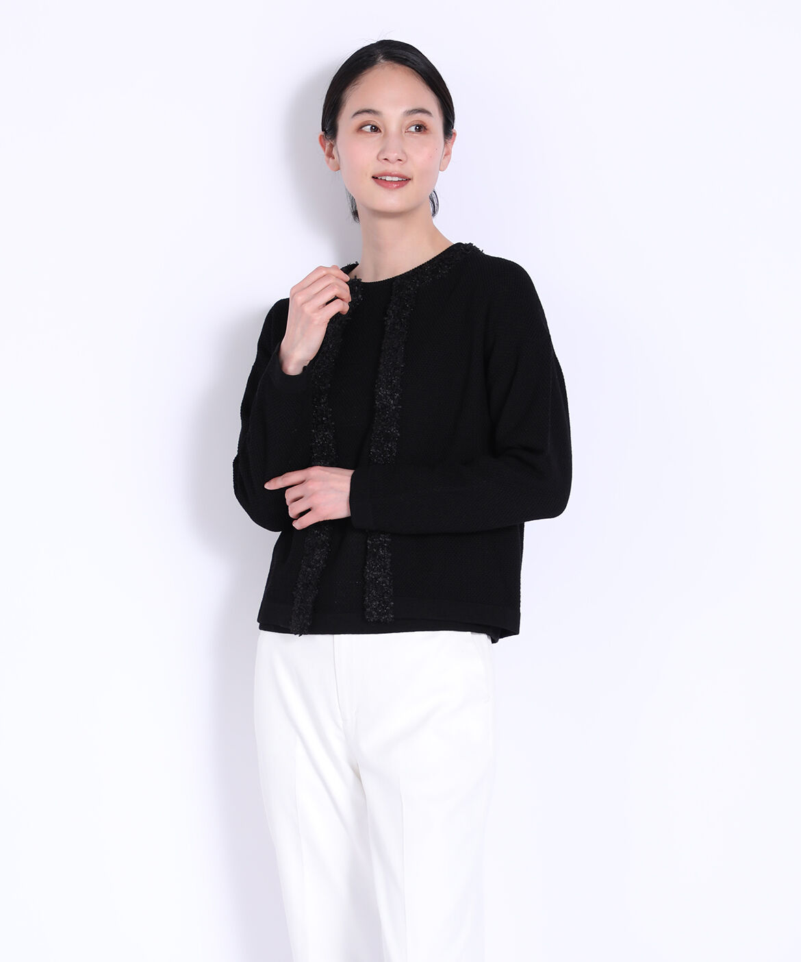 7-IDconcept.「《大きいサイズ》鹿の子クルーネックカーディガン」|カーディガン|ブラック