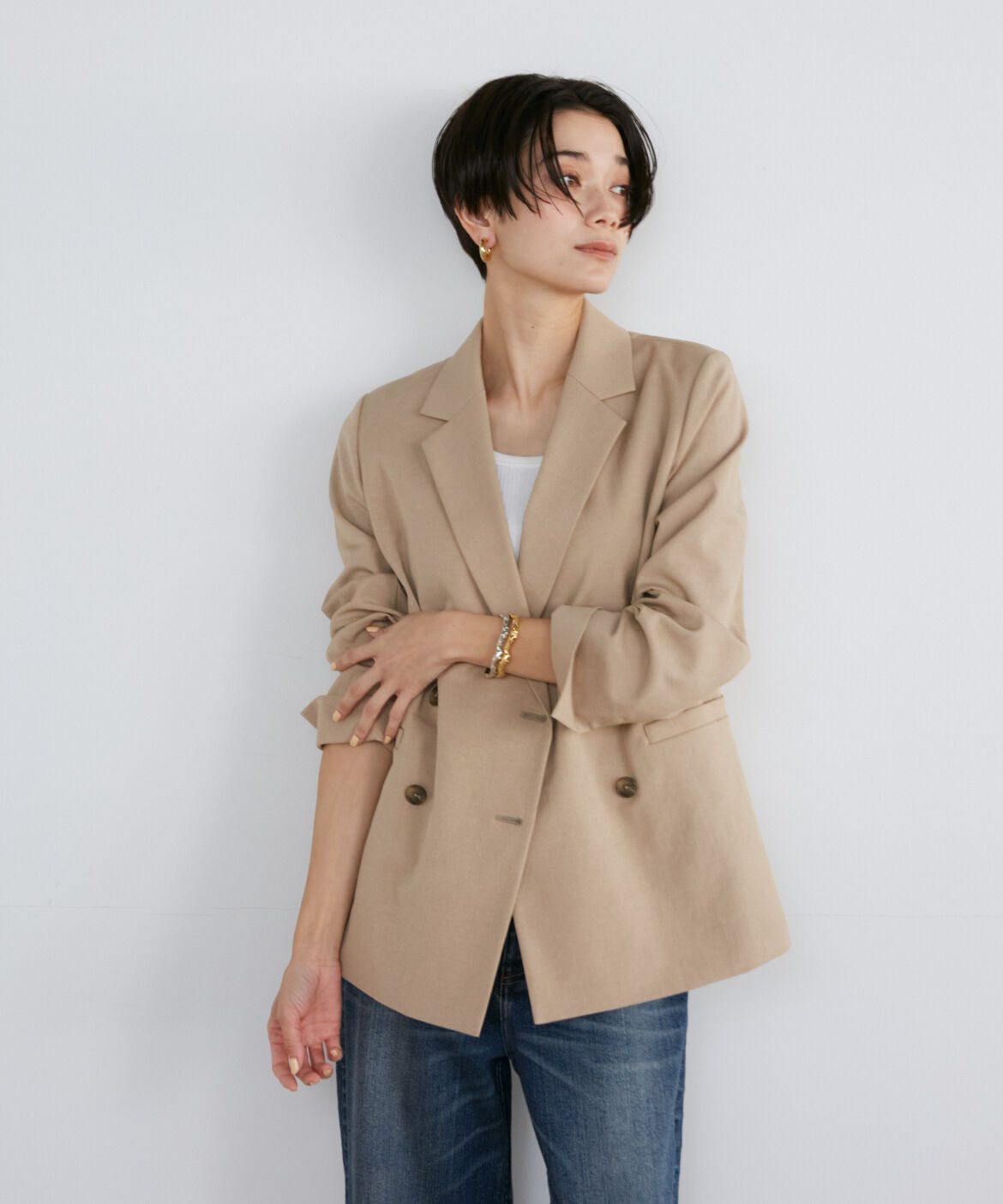 INED「《大きいサイズ》綿麻オックスダブルジャケット」|テーラードジャケット|