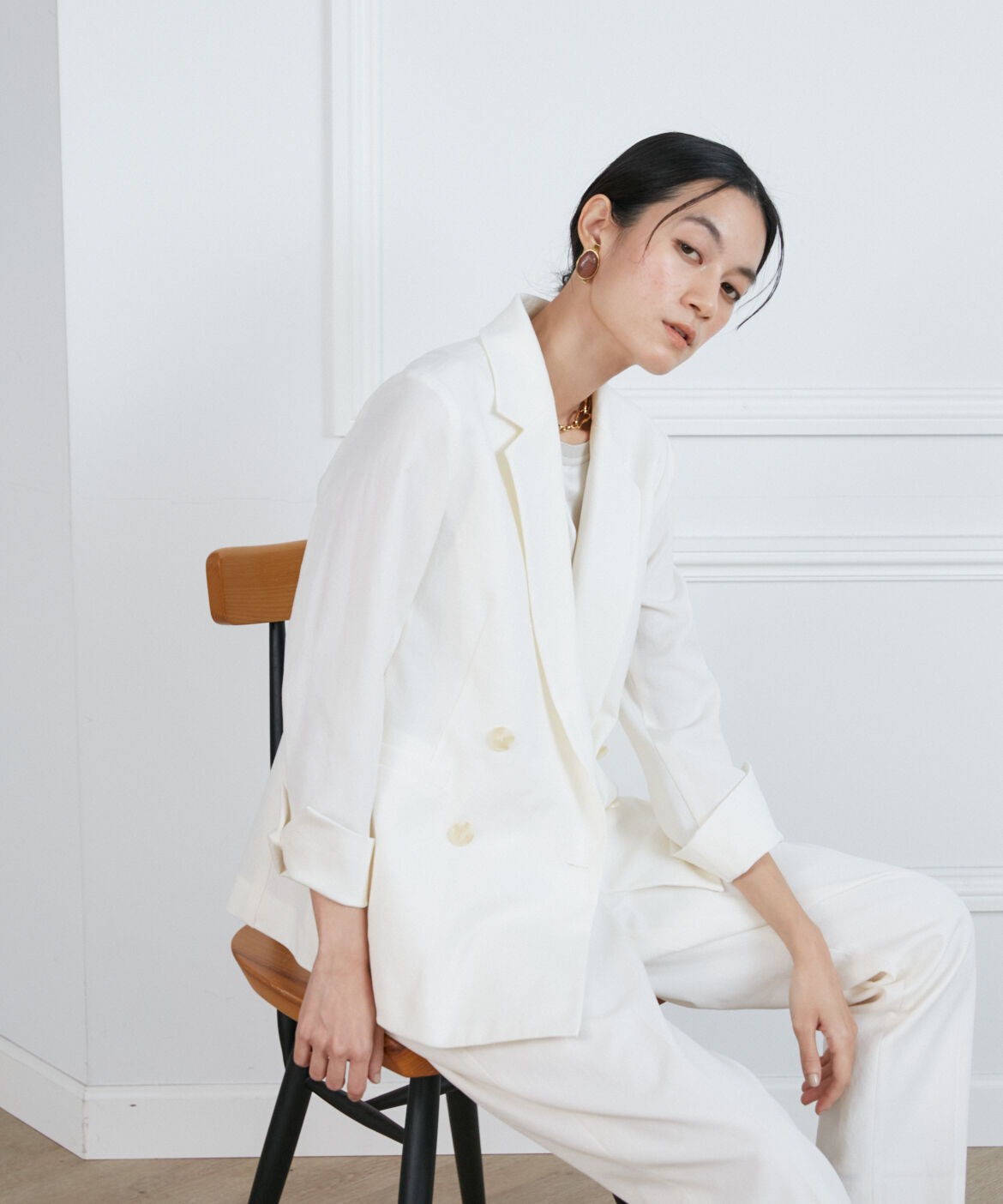 INED「《大きいサイズ》綿麻オックスダブルジャケット」|テーラードジャケット|