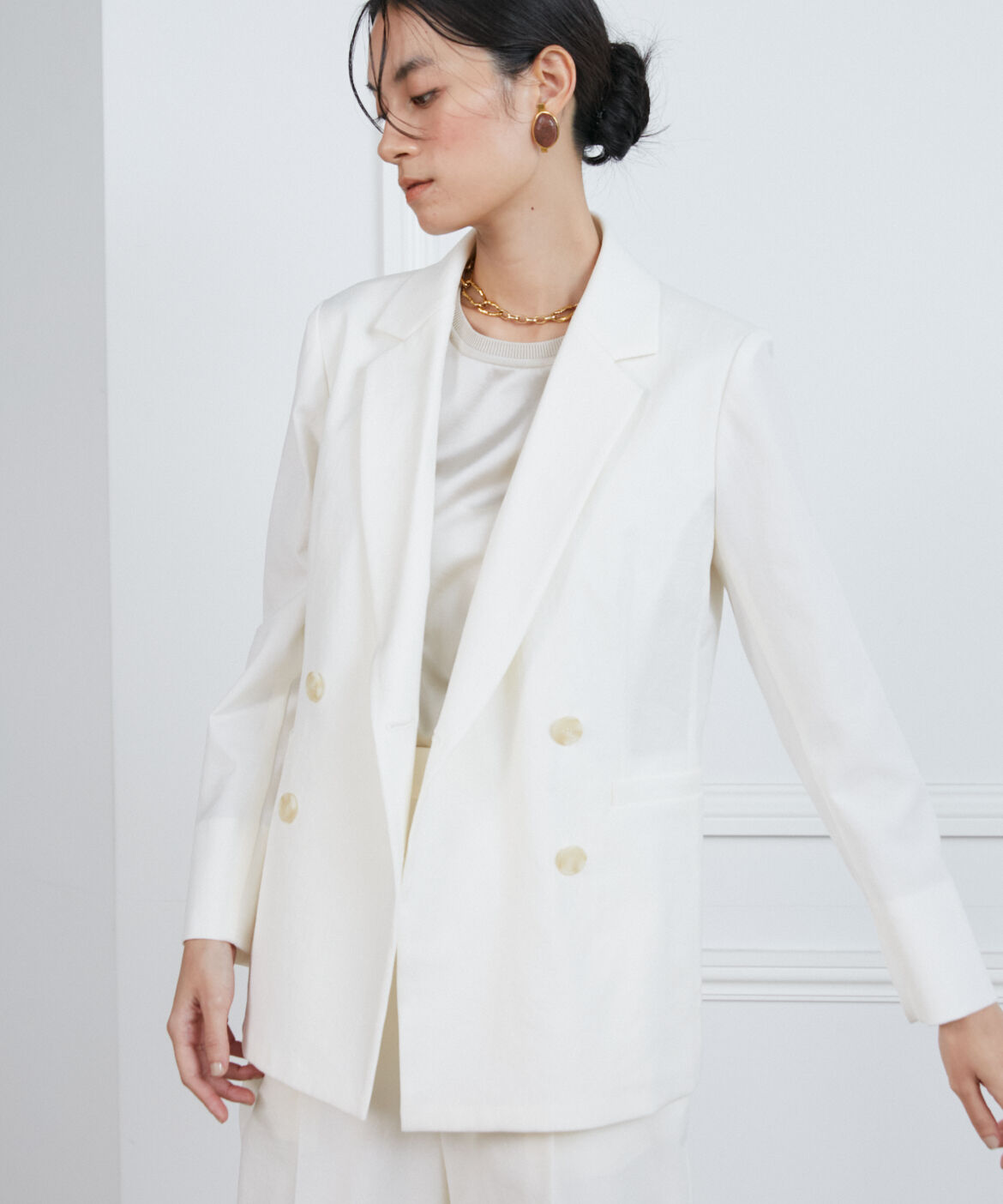 INED「《大きいサイズ》綿麻オックスダブルジャケット」|テーラードジャケット|