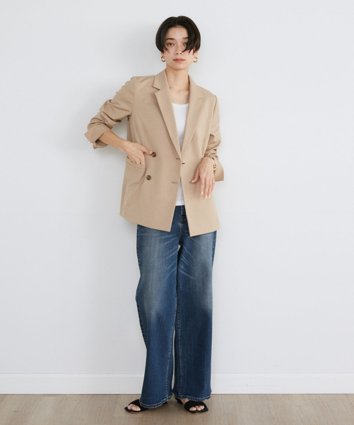 INED「《大きいサイズ》綿麻オックスダブルジャケット」|テーラードジャケット|