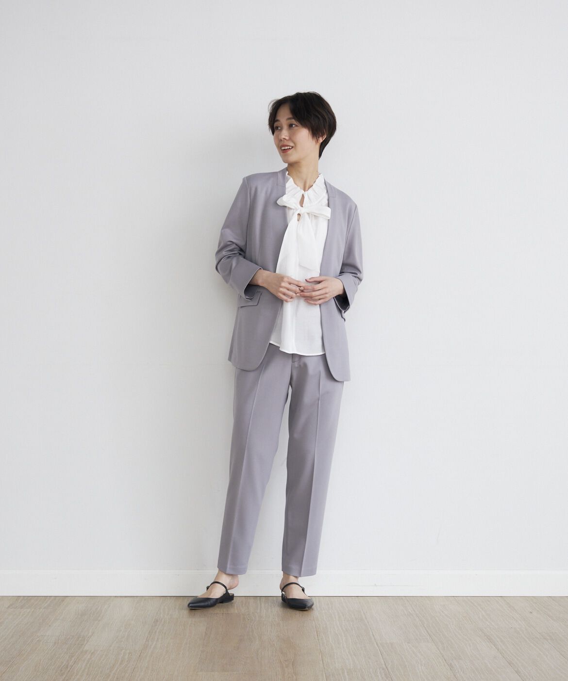 INED「《INED CLARO》ポンチカラーレスジャケット」|ノーカラージャケット|