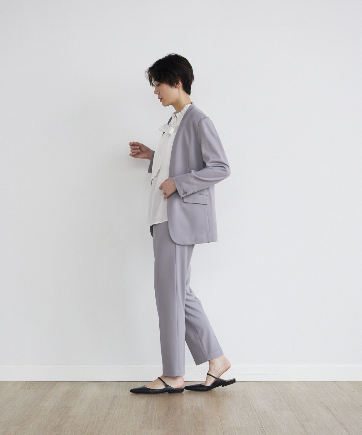 INED「《INED CLARO》ポンチカラーレスジャケット」|ノーカラージャケット|