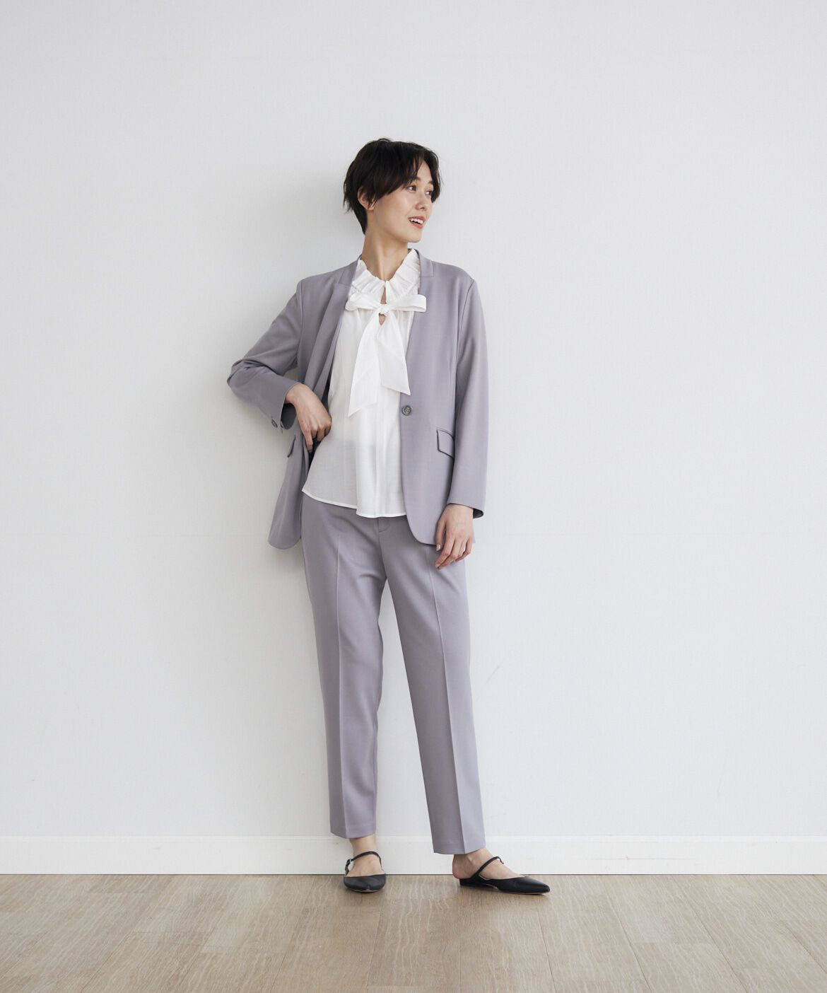 INED「《INED CLARO》ポンチカラーレスジャケット」|ノーカラージャケット|