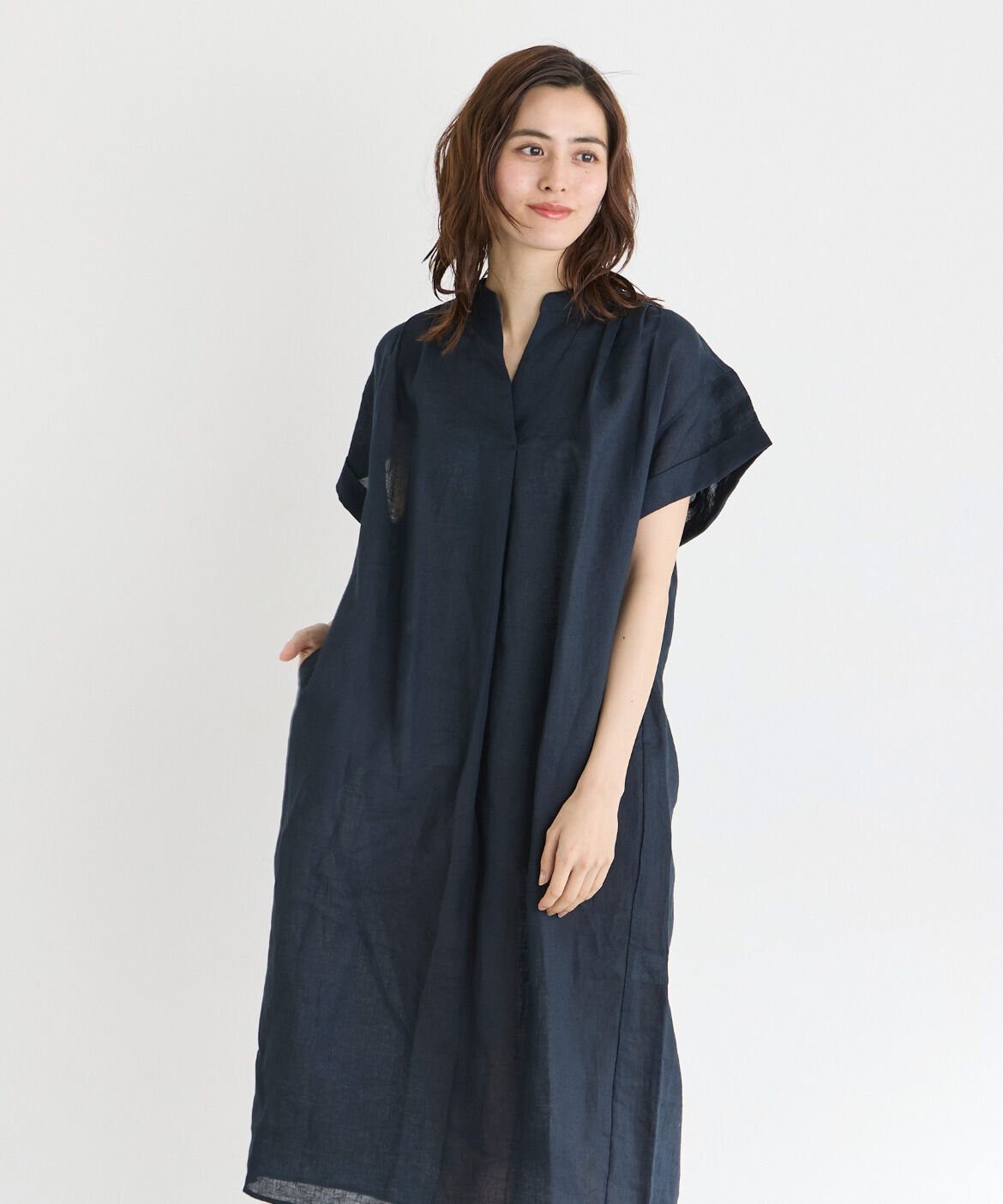 7-IDconcept.「スキッパーリネンワンピース」|ワンピース|ネイビー