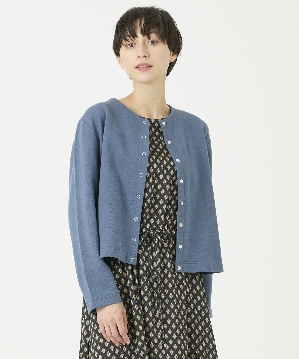 I.T.'S international「裏毛クルーネックスナップカーディガン」|Tシャツ・カットソー|ブルー1