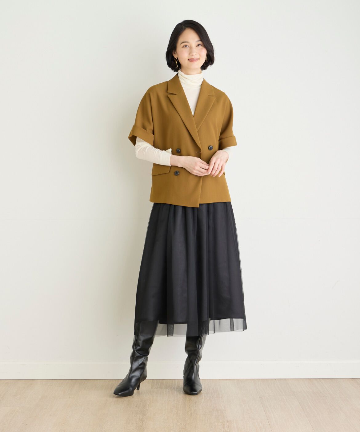 7-IDconcept.「《大きいサイズ》ハーフスリーブジャケット」|ノーカラージャケット|