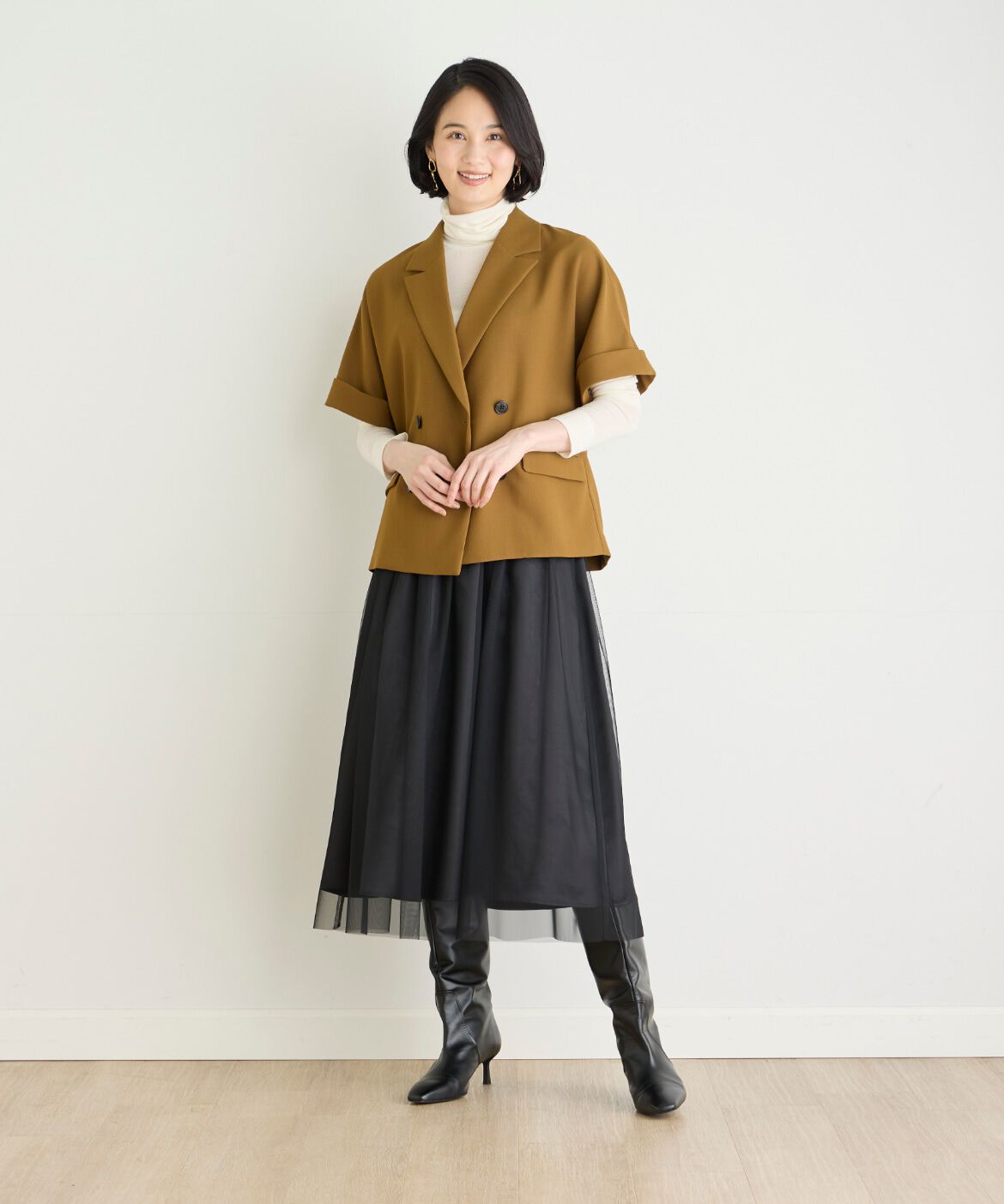 7-IDconcept.「《大きいサイズ》ハーフスリーブジャケット」|ノーカラージャケット|