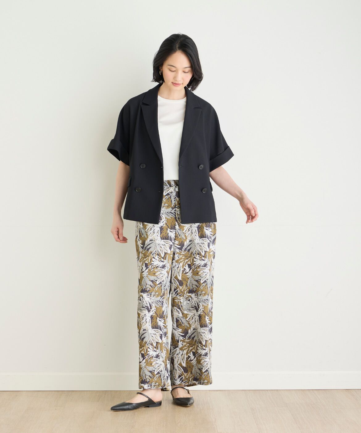 7-IDconcept.「《大きいサイズ》ハーフスリーブジャケット」|ノーカラージャケット|