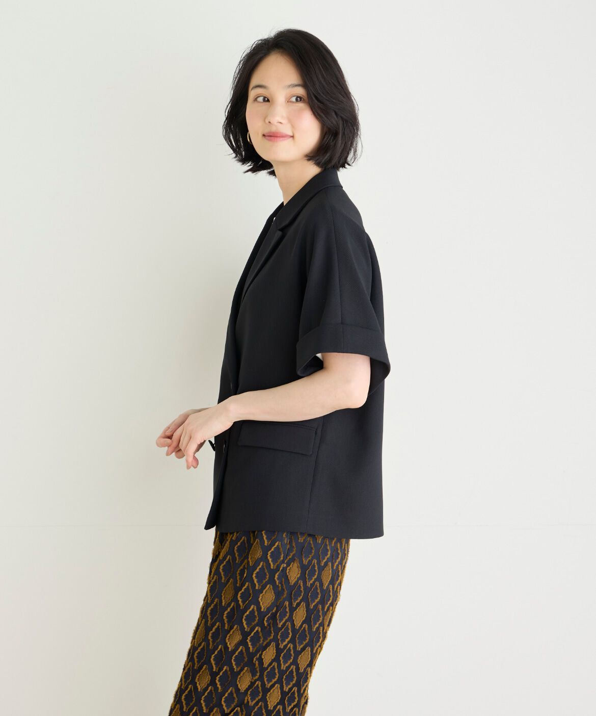 7-IDconcept.「《大きいサイズ》ハーフスリーブジャケット」|ノーカラージャケット|