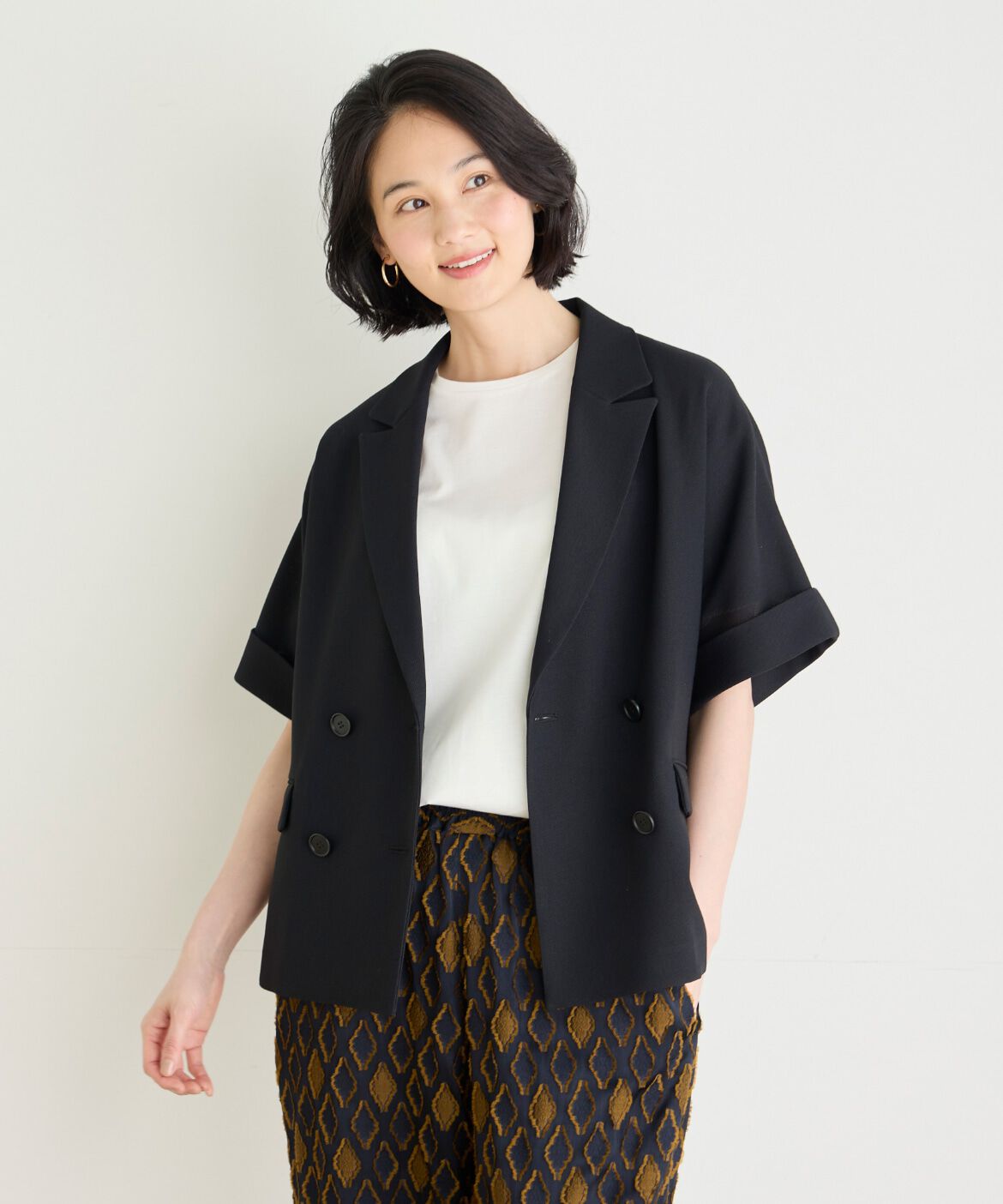 7-IDconcept.「《大きいサイズ》ハーフスリーブジャケット」|ノーカラージャケット|