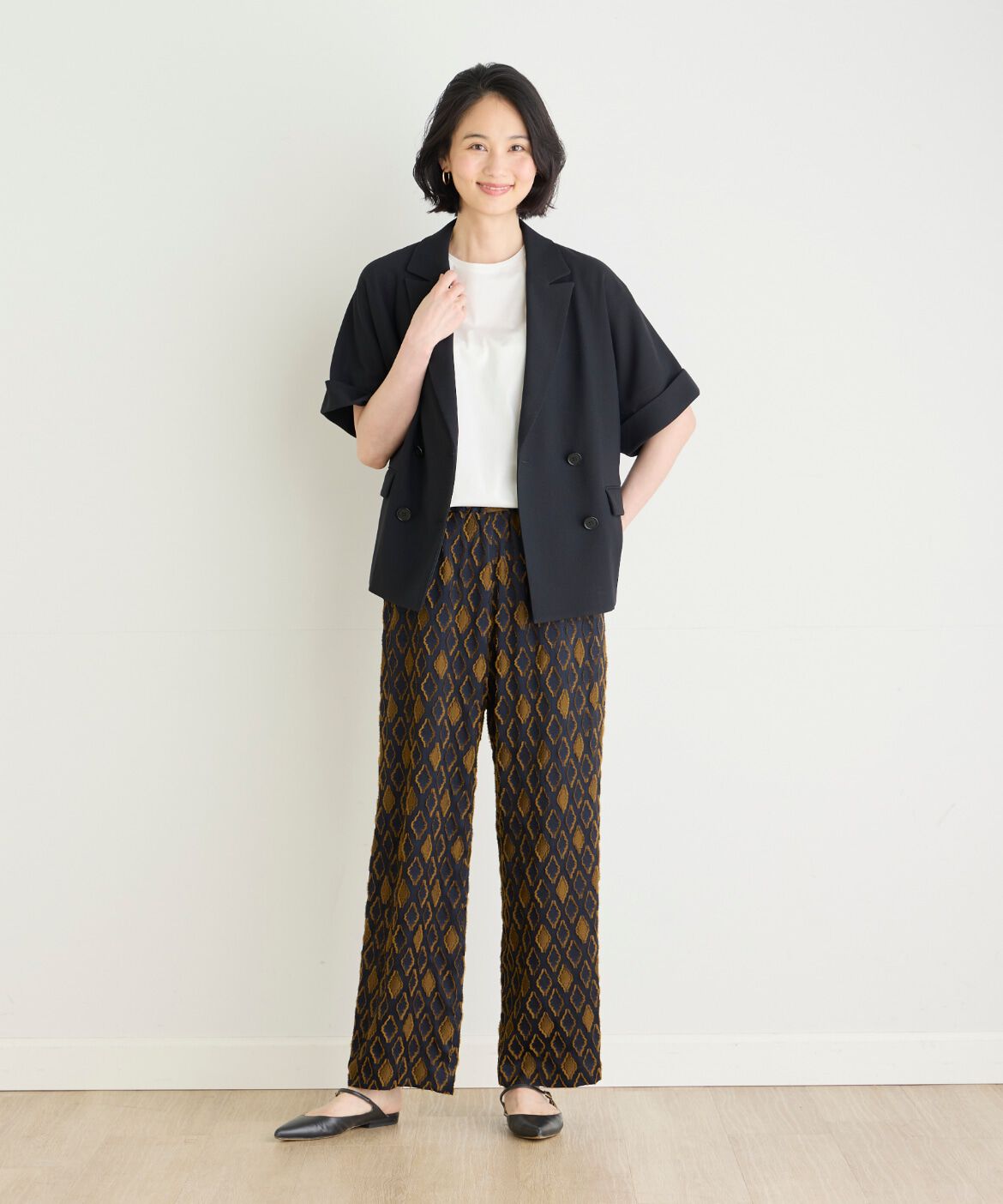 7-IDconcept.「《大きいサイズ》ハーフスリーブジャケット」|ノーカラージャケット|