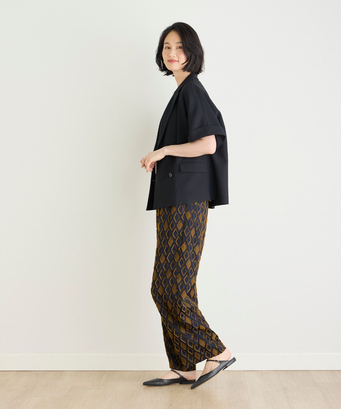 7-IDconcept.「《大きいサイズ》ハーフスリーブジャケット」|ノーカラージャケット|