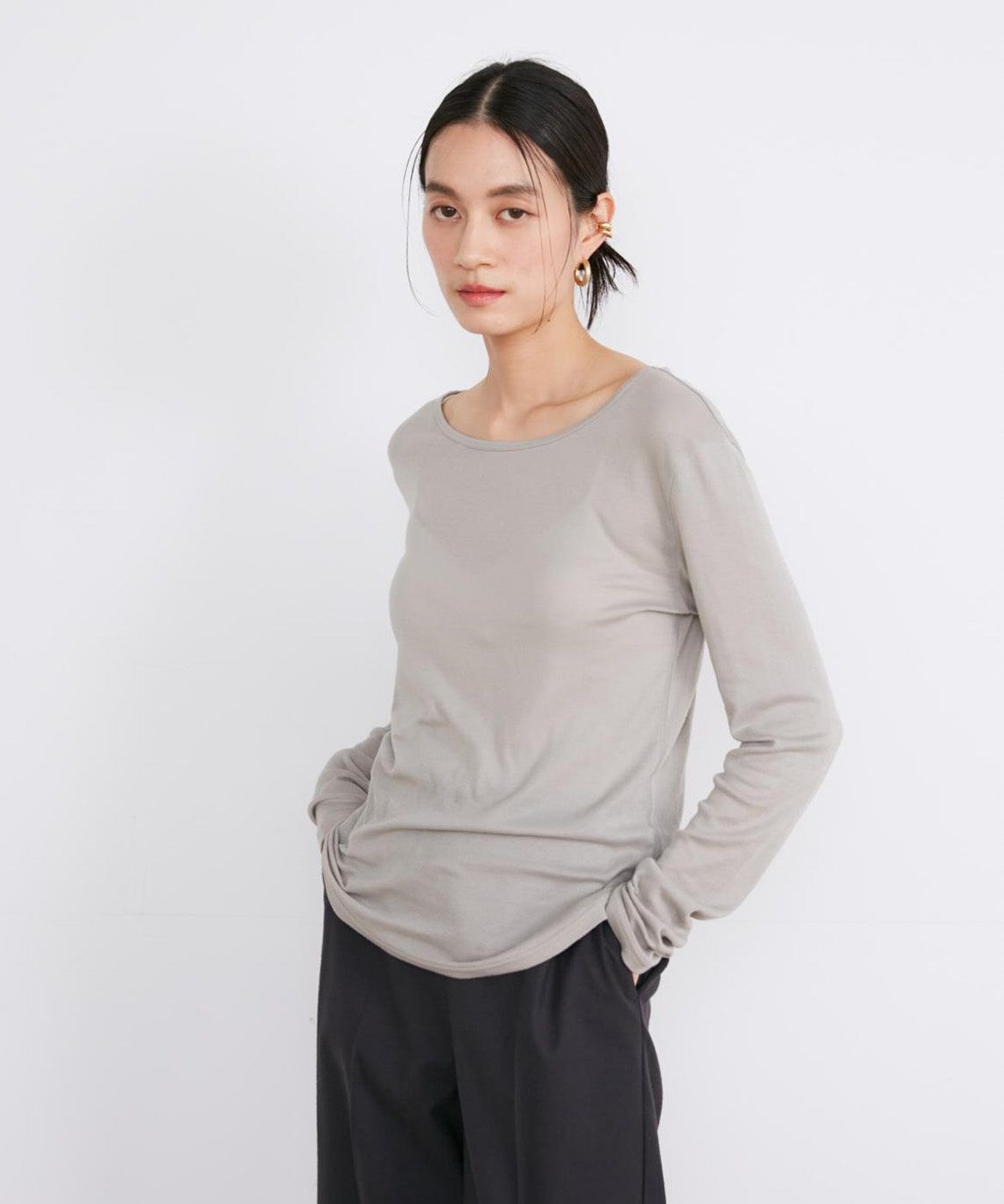 INED「《大きいサイズ》クルーネックロングスリーブトップス」|Tシャツ・カットソー|