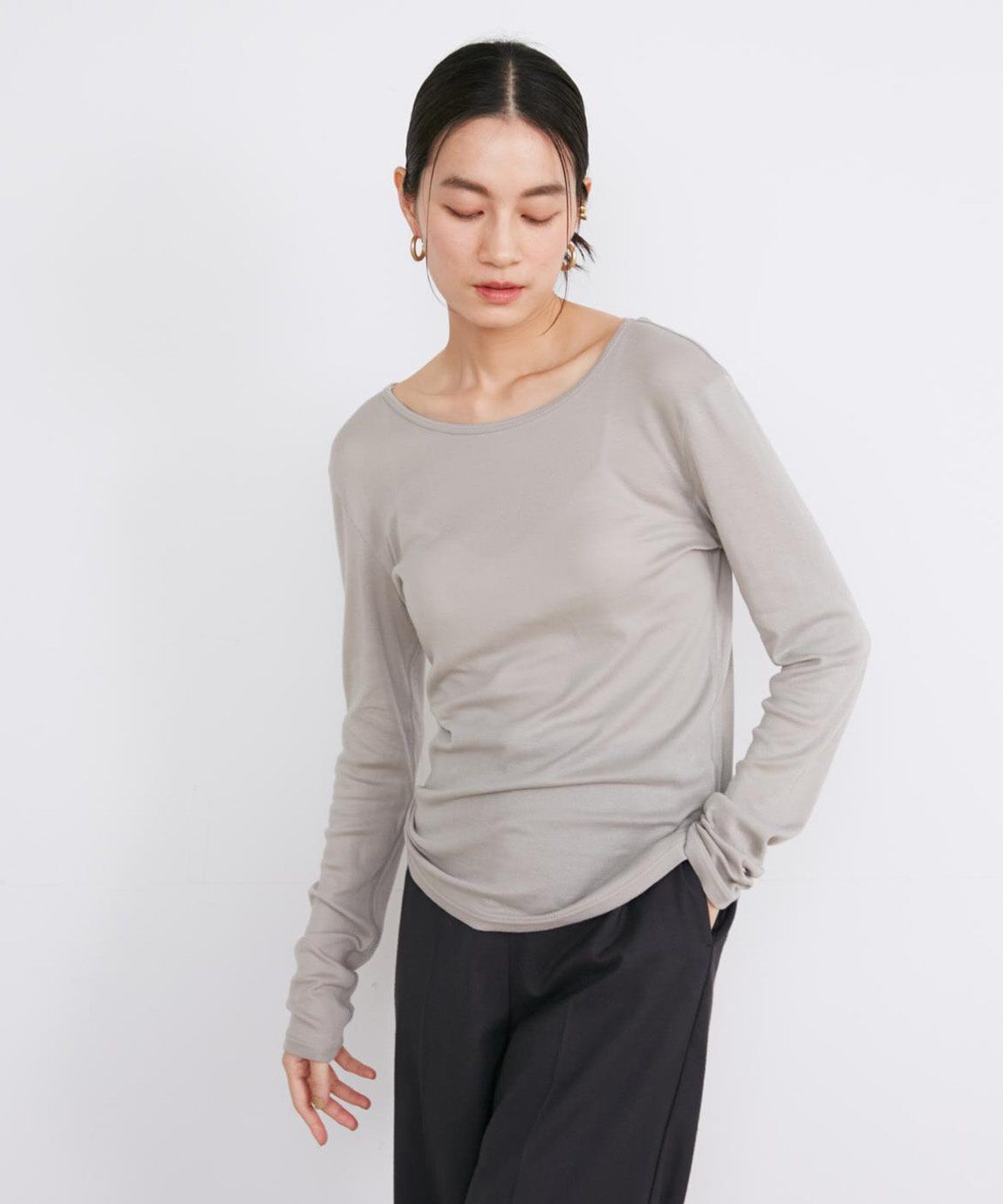 INED「《大きいサイズ》クルーネックロングスリーブトップス」|Tシャツ・カットソー|