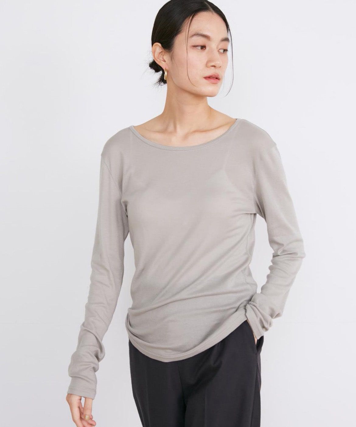 INED「《大きいサイズ》クルーネックロングスリーブトップス」|Tシャツ・カットソー|