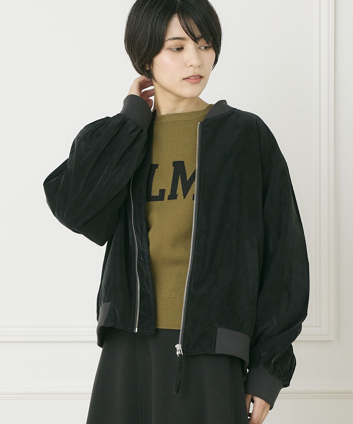 INED「《INED CLARO》ピーチレザーブルゾン」|ライダースジャケット|ブラック