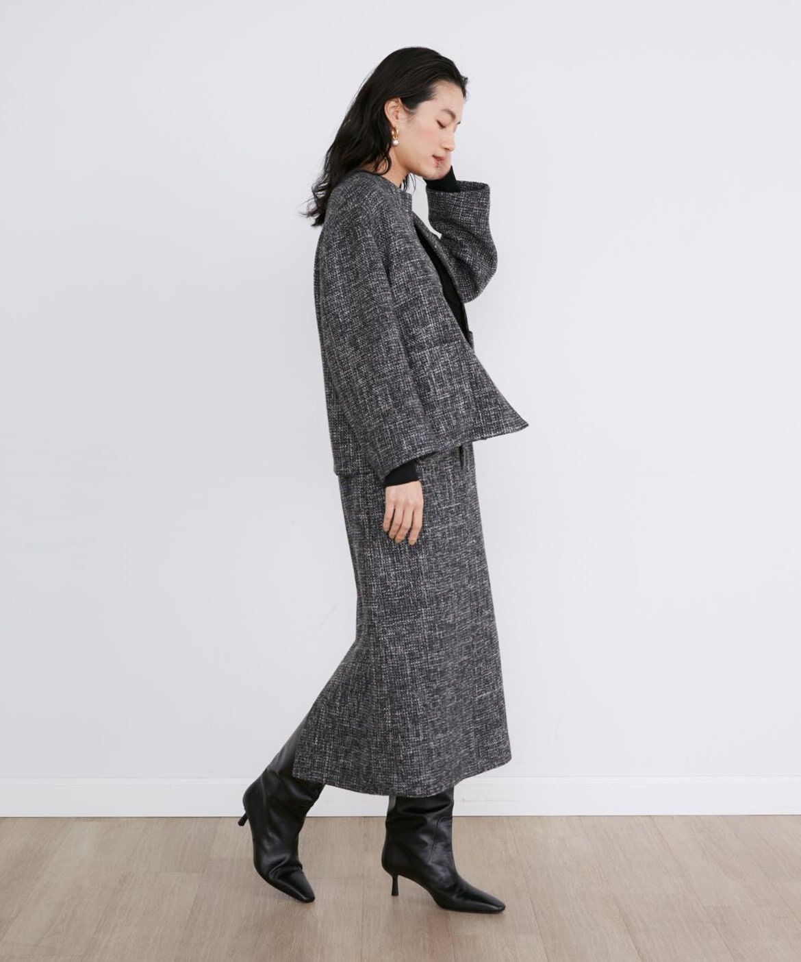 INED「ツイードノーカラージャケット」|ノーカラージャケット|