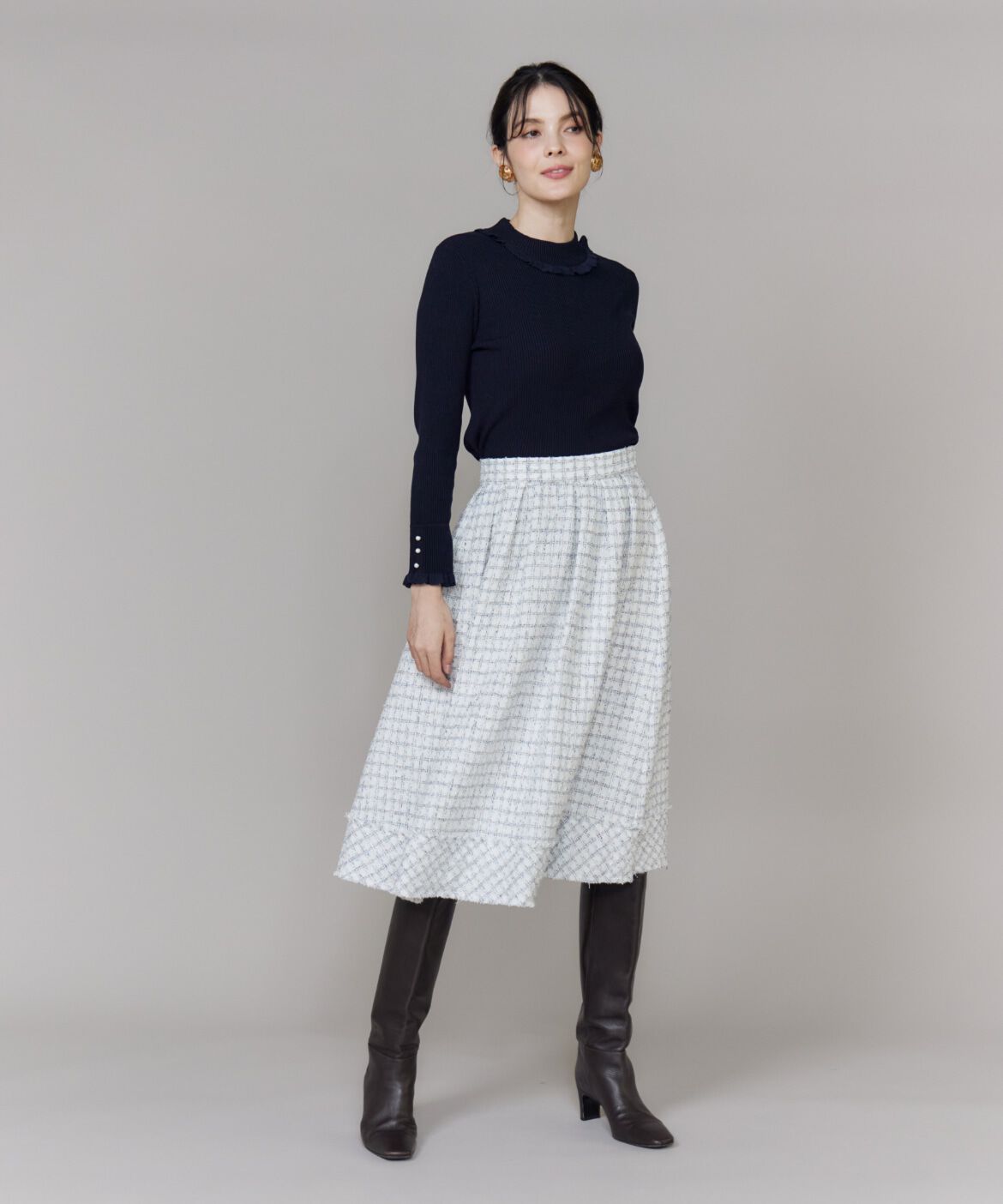 Maglie le cassetto「《大きいサイズ》艶めきツイードスカート《M Maglie le cassetto》」|フレア|