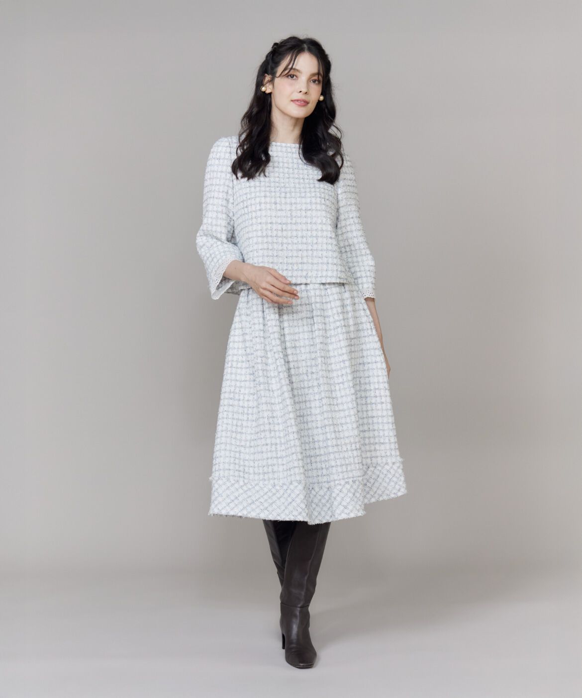 Maglie le cassetto「《大きいサイズ》艶めきツイードスカート《M Maglie le cassetto》」|フレア|