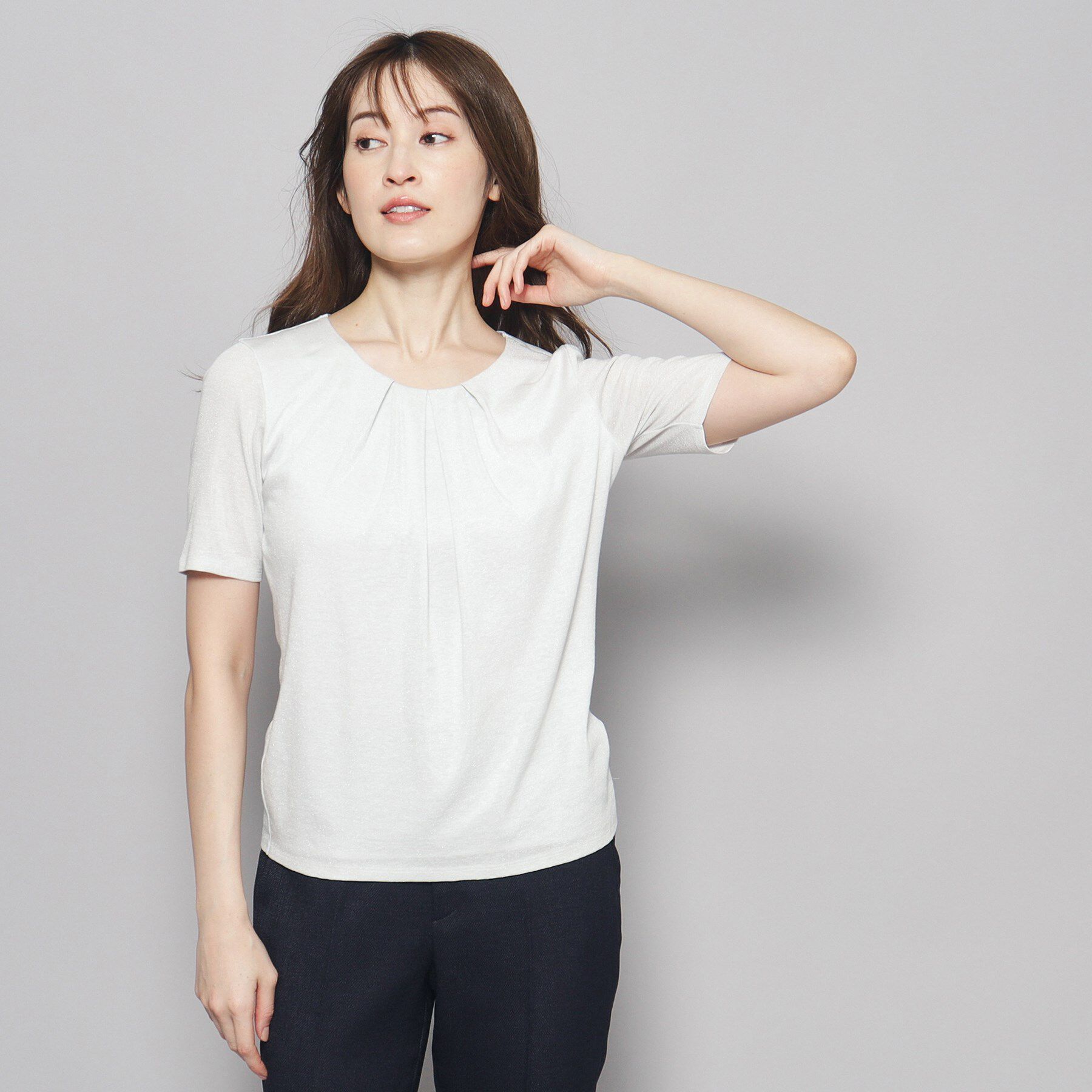 COUP DE CHANCE「【洗える／日本製／ラメ入り】上品ラウンドネックプルオーバー」|Tシャツ・カットソー|シルバー(006)